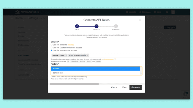 Token creation section in Foundries.io