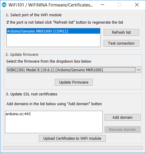 Your board should be in the list of the available serial ports.