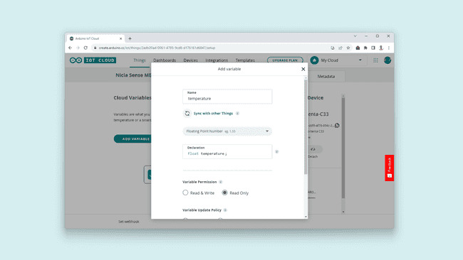 Adding the temperature variable to the Thing