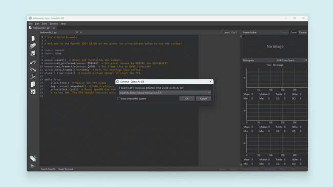 Install the latest version of the OpenMV firmware