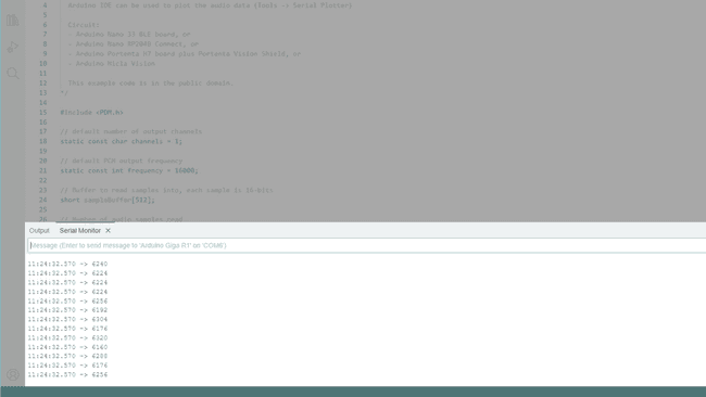 Example sketch printing values in the serial monitor