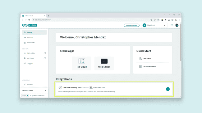 Machine Learning Tools on Arduino Cloud