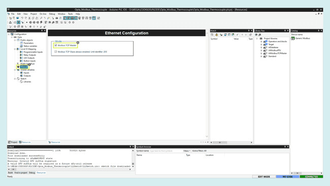 Modbus TCP Master mode enabled