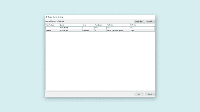 Ozone J-Link cpu settings