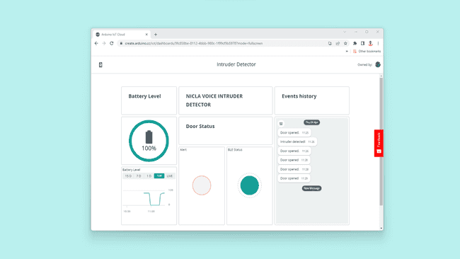 Arduino Cloud project dashboard 