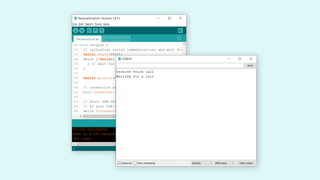 Arduino IDE, serial monitor waiting for a call.