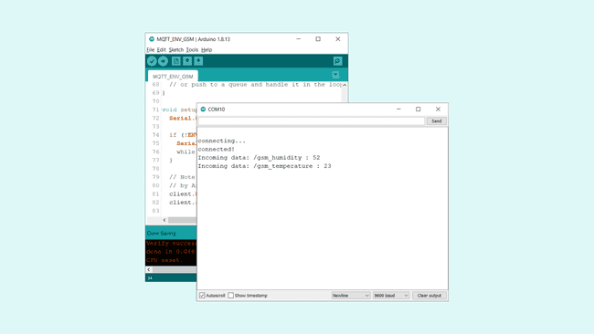 Subscribing to environmental data in the serial monitor.